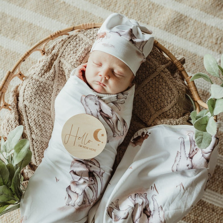 Safari Jersey Swaddle Wrap & Top Knot