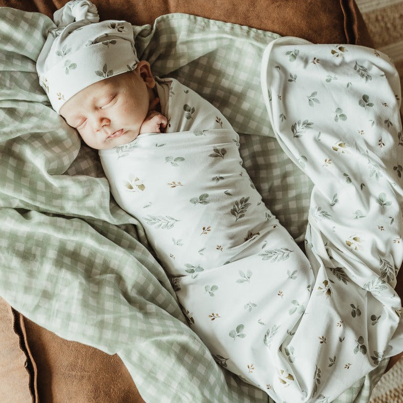 Eucalypt Fall Jersey Swaddle Wrap & Knotted Beanie