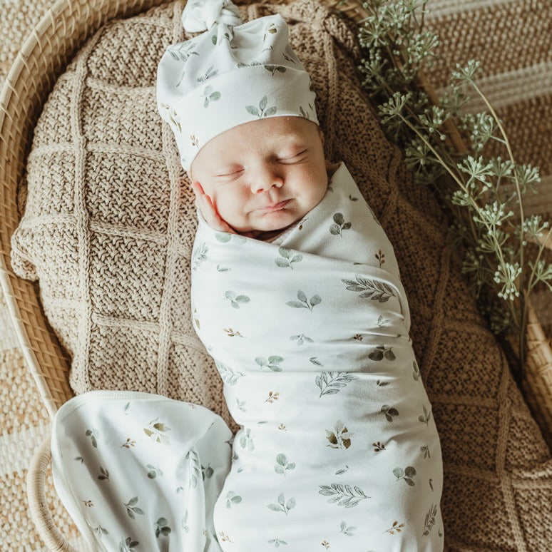 Eucalypt Fall Jersey Swaddle Wrap & Knotted Beanie