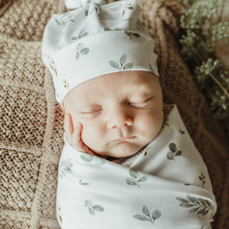 Eucalypt Fall Jersey Swaddle Wrap & Knotted Beanie