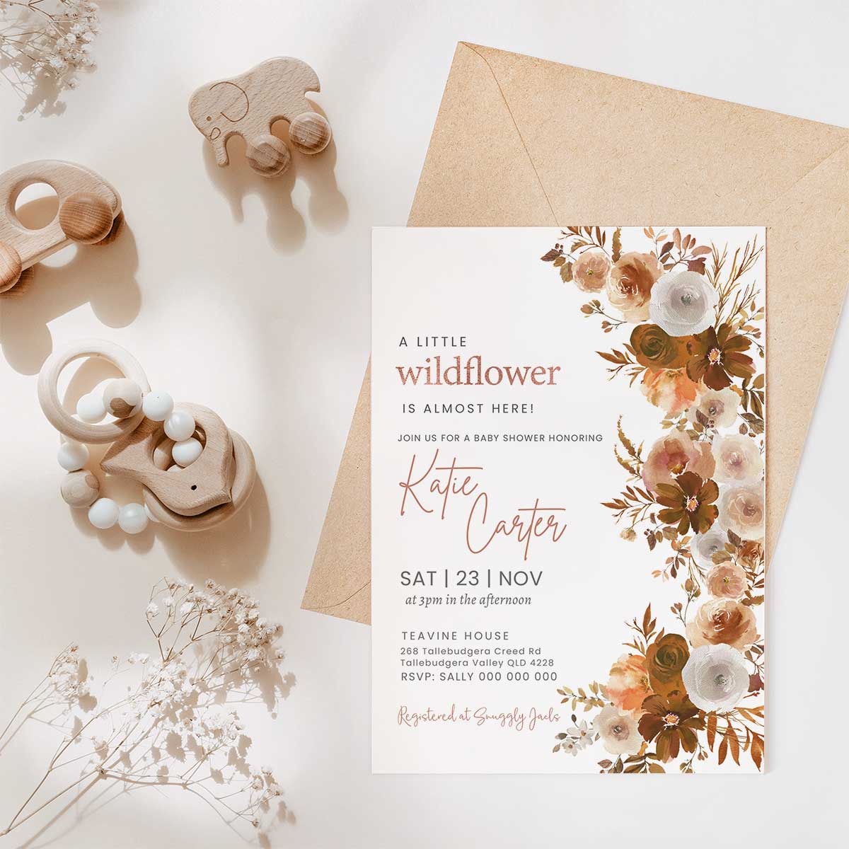 Invitation personnalisable de baby shower de saule