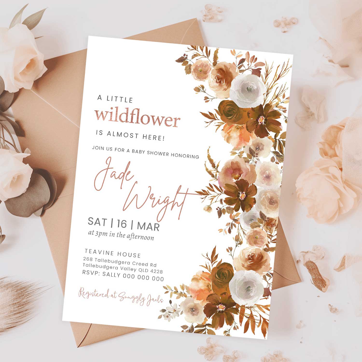 Invitation personnalisable de baby shower de saule