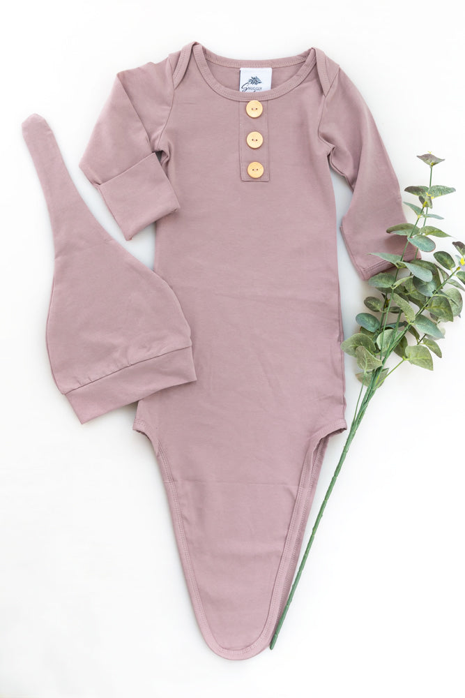 Dusty Mauve Newborn Knotted Gown