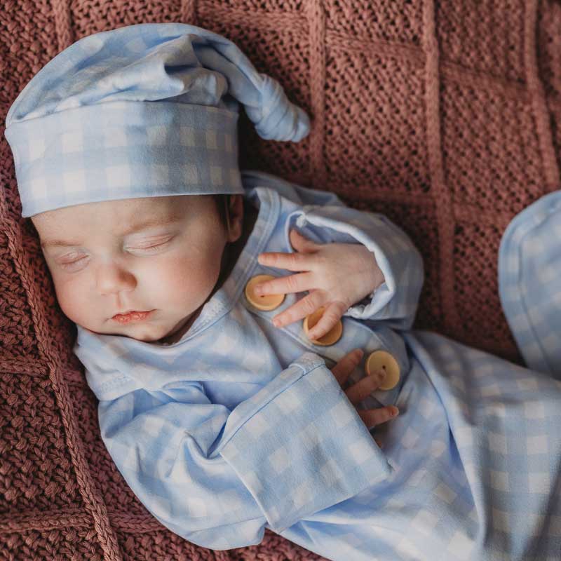 Cornflower Gingham Newborn Knotted Gown