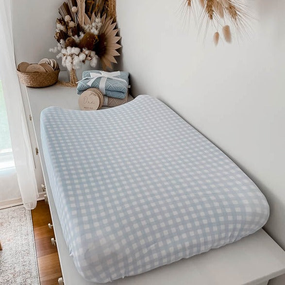 Drap de moïse vichy bleuet/housse de matelas à langer