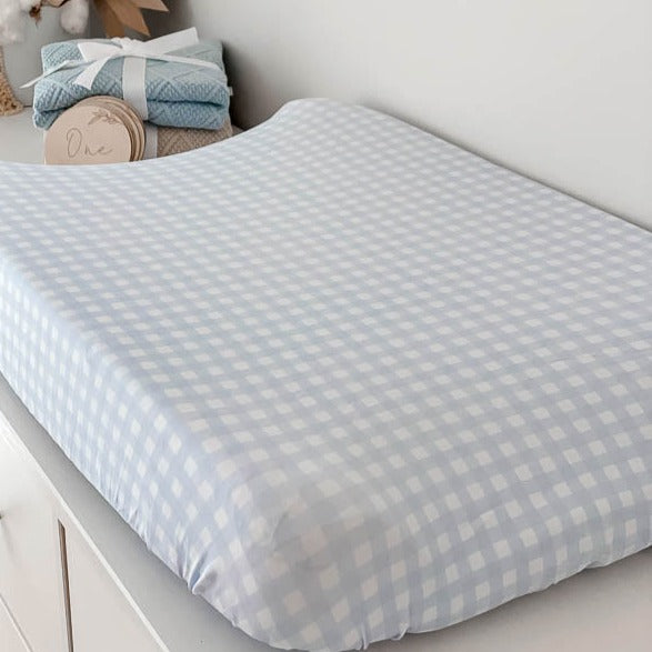 Drap de moïse vichy bleuet/housse de matelas à langer