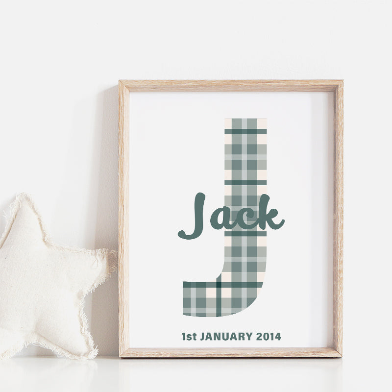 Cyprus Plaid Custom Name D.O.B Personalized Printable Wall Art