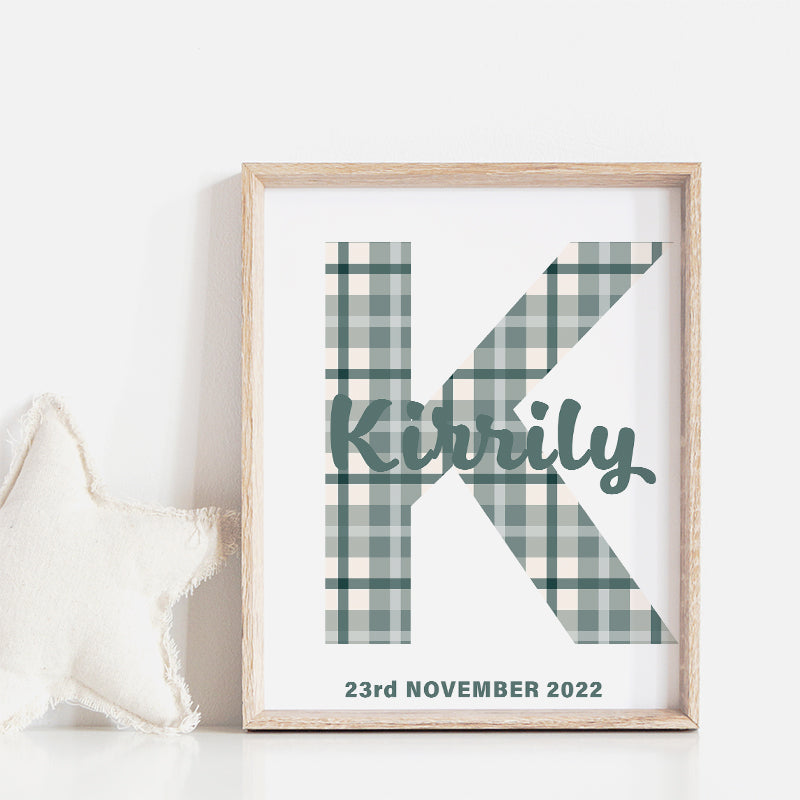 Cyprus Plaid Custom Name D.O.B Personalized Printable Wall Art