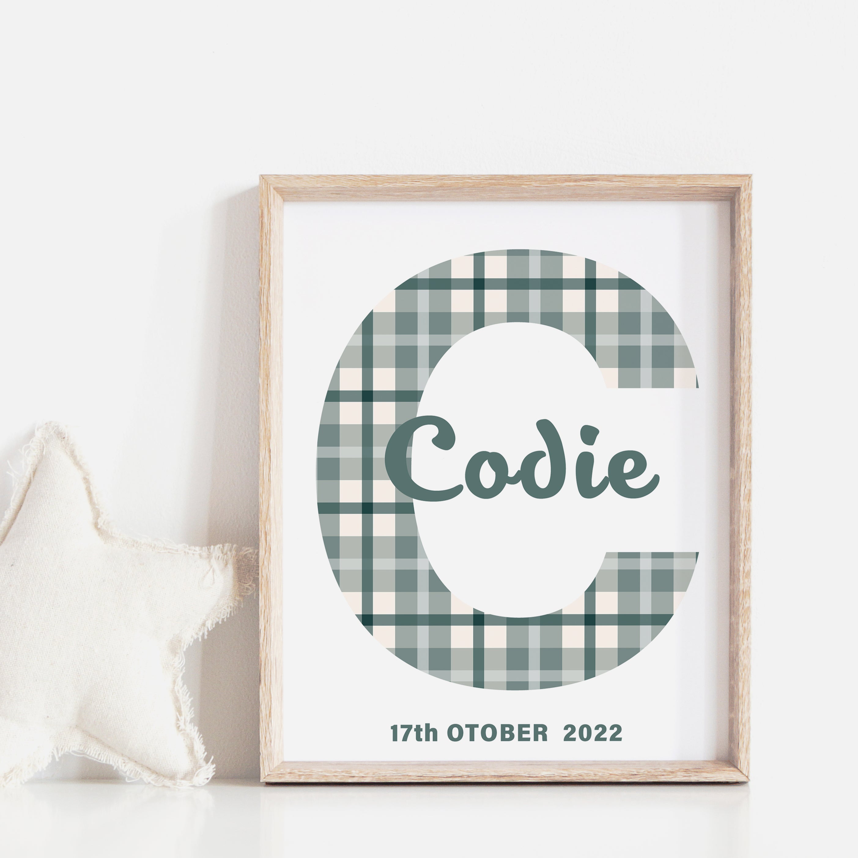 Cyprus Plaid Custom Name D.O.B Personalized Printable Wall Art