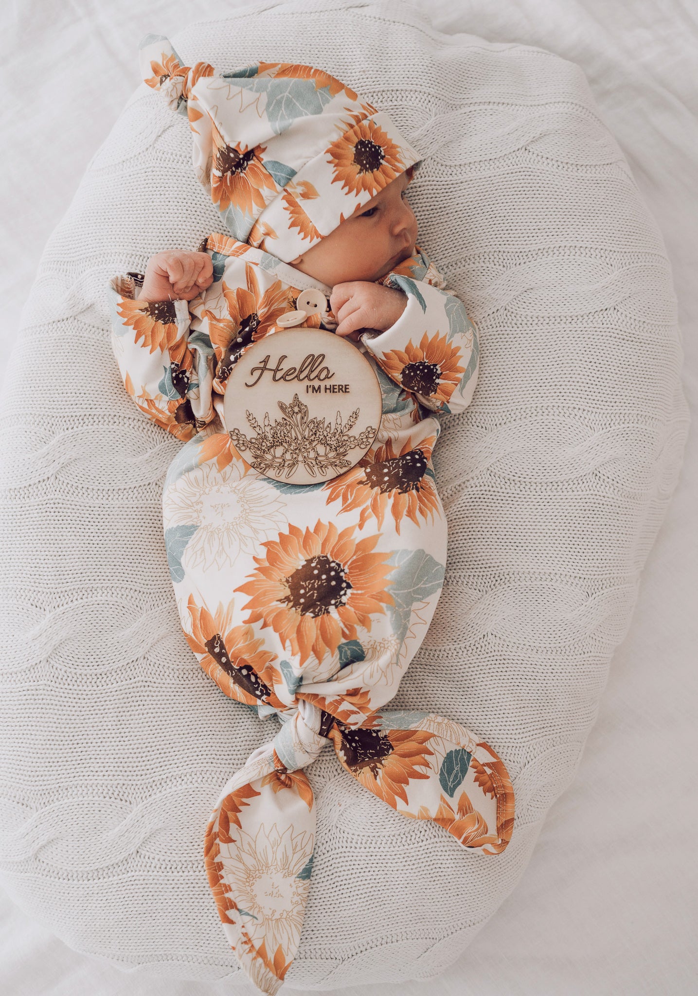 Sunflowers Newborn Knotted Gown