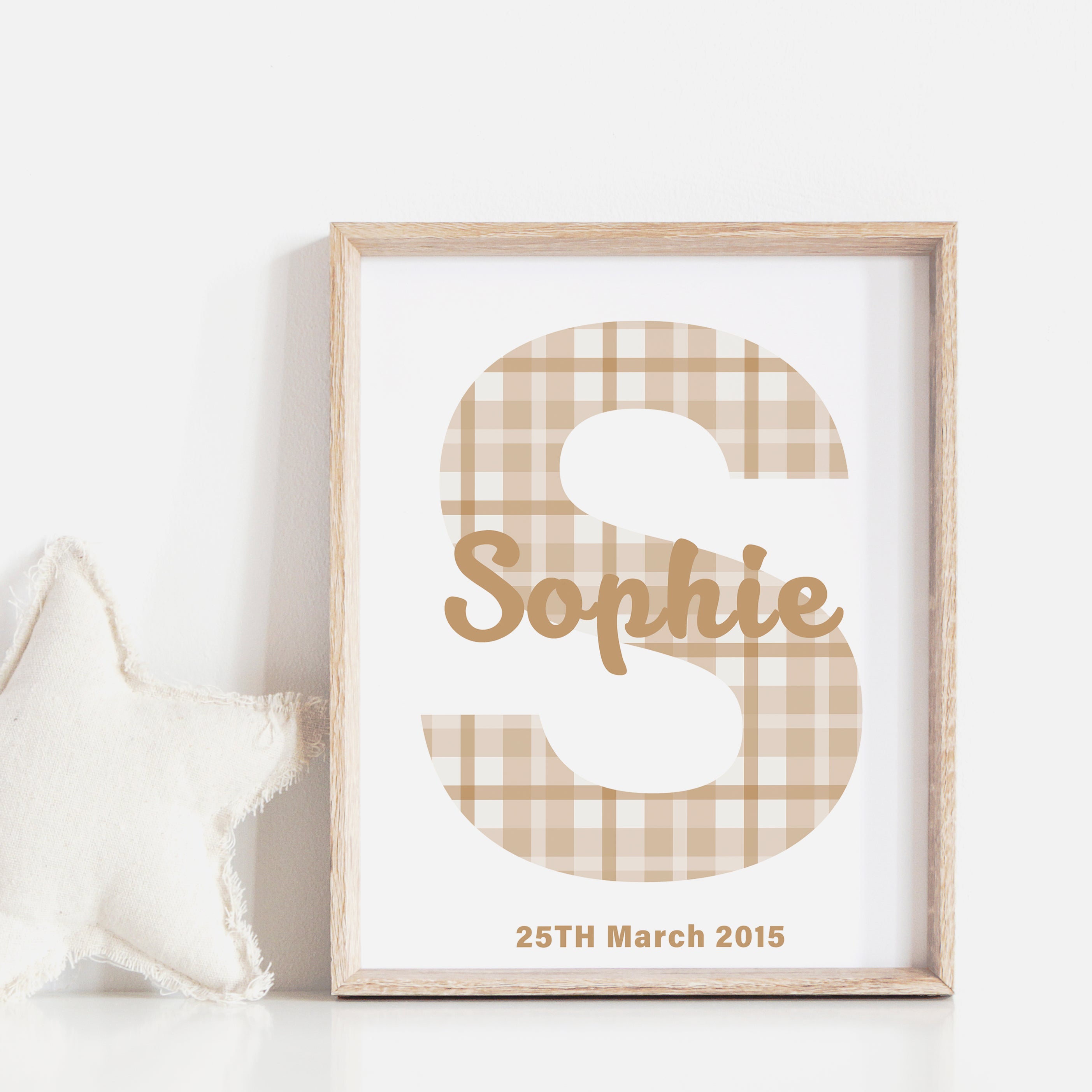 Earthy Plaid Custom Name D.O.B Personalized Printable Wall Art