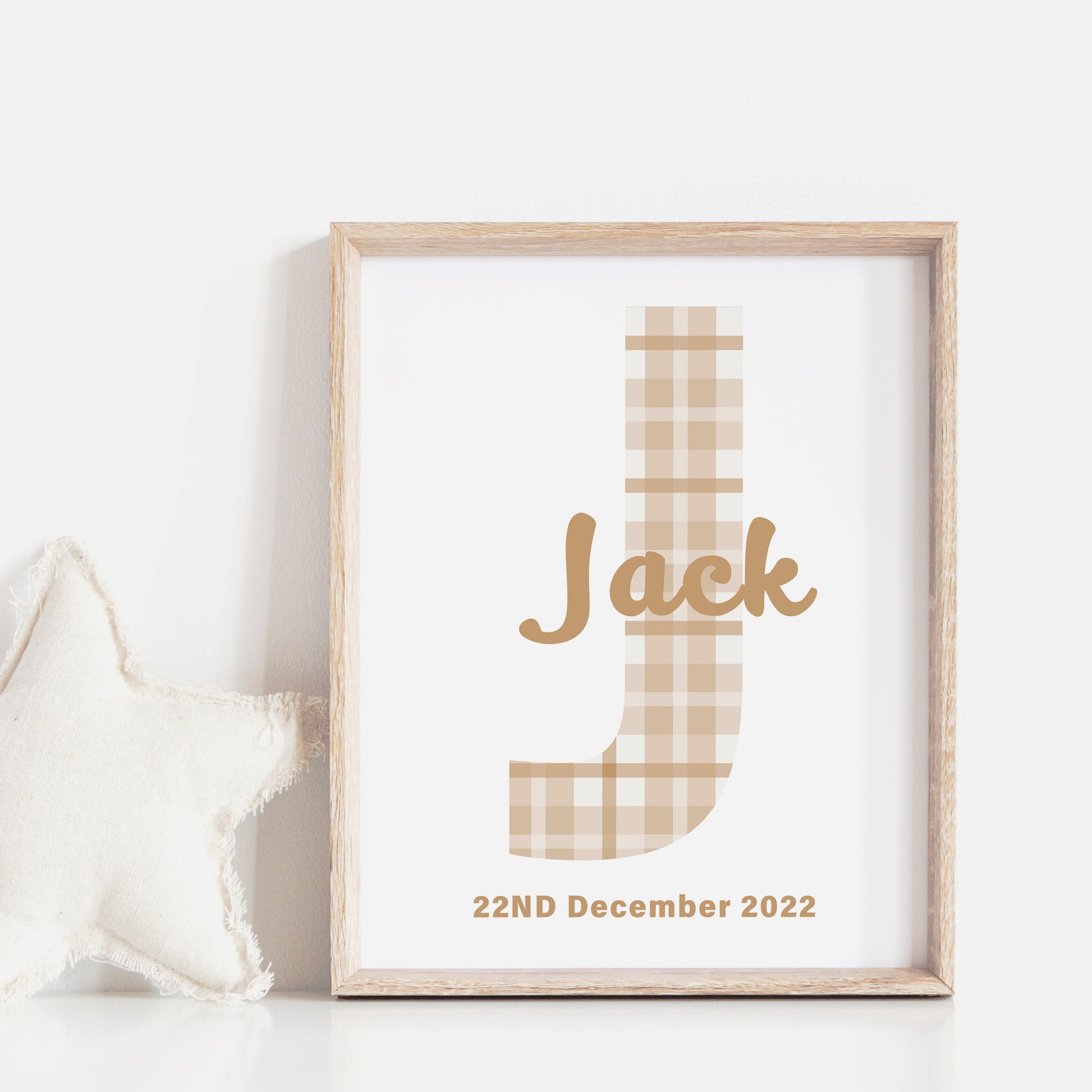 Earthy Plaid Custom Name D.O.B Personalized Printable Wall Art