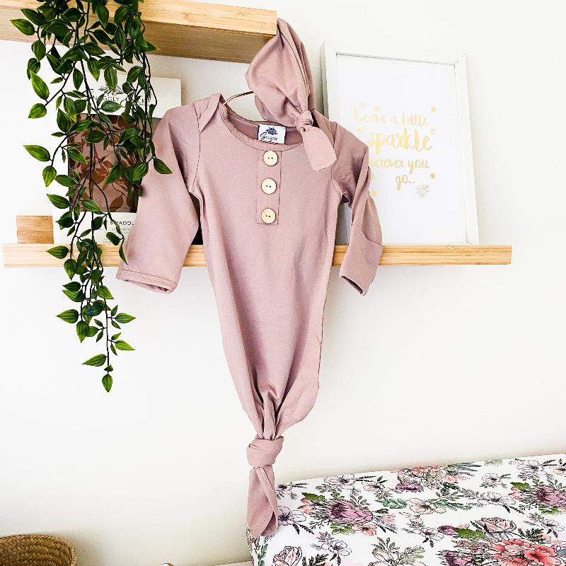 Dusty Mauve Newborn Knotted Gown