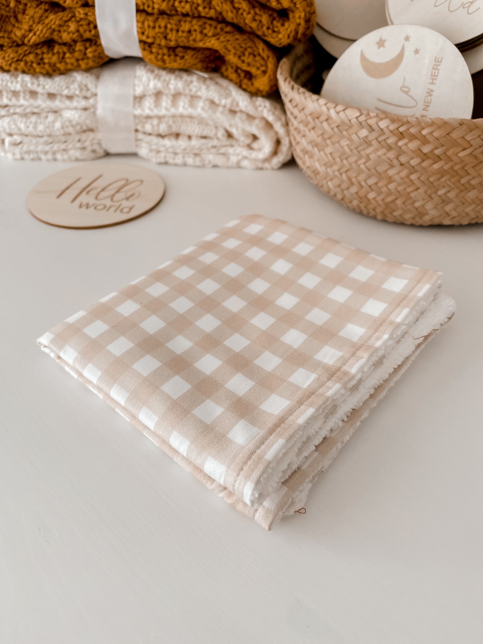 Sand Gingham Baby Burp Cloth