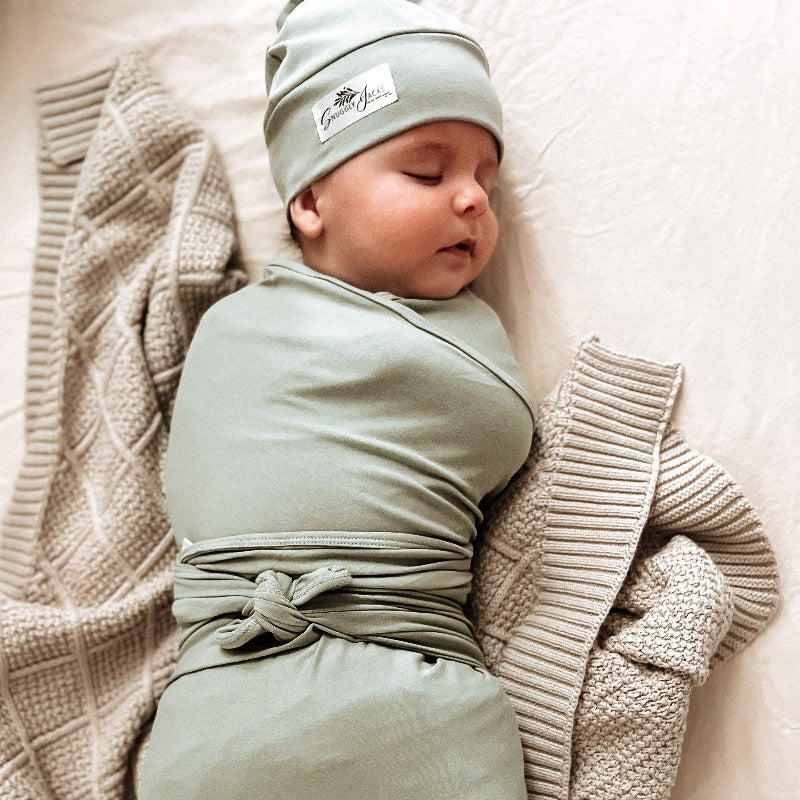 Sage Jersey Swaddle Wrap & Beanie