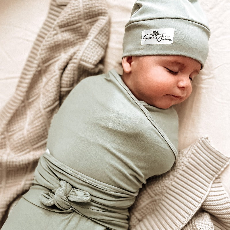 Sage Jersey Swaddle Wrap & Beanie