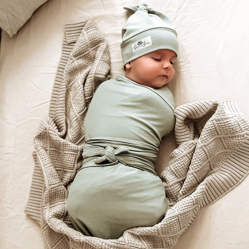 Sage Jersey Swaddle Wrap & Beanie