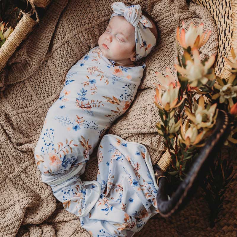 Maisie Jersey Swaddle Wrap & Top Knot