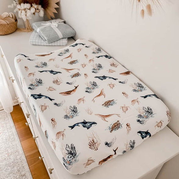 Drap de moïse Ocean/housse de matelas à langer