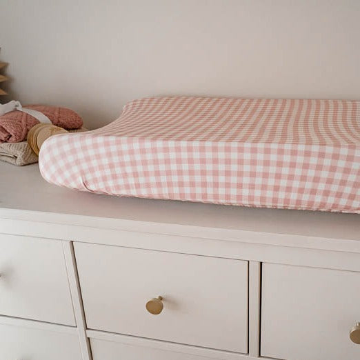 Drap de moïse vichy rose pêche/housse de matelas à langer