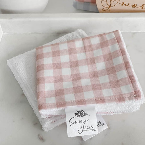 Peachy Pink Gingham Baby Bath Wash Cloth