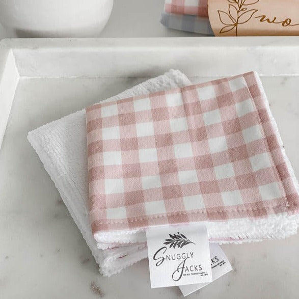 Peachy Pink Gingham Baby Bath Wash Cloth