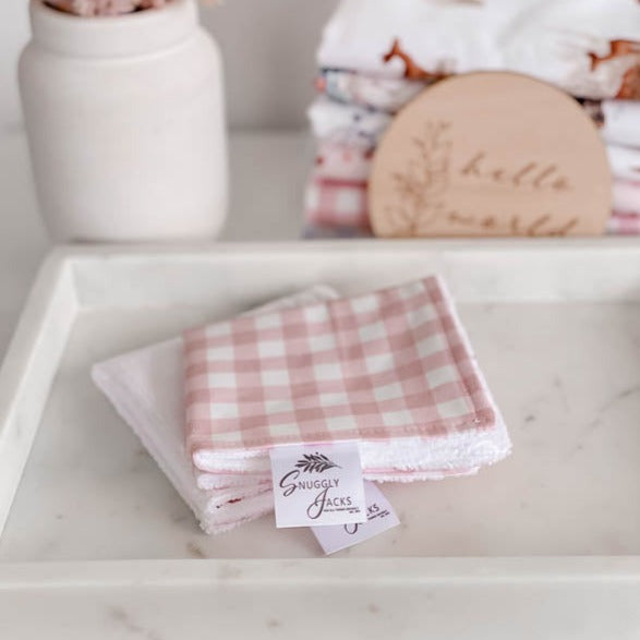 Débarbouillette de bain vichy rose pêche pour bébé