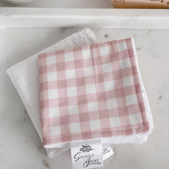 Peachy Pink Gingham Baby Bath Wash Cloth