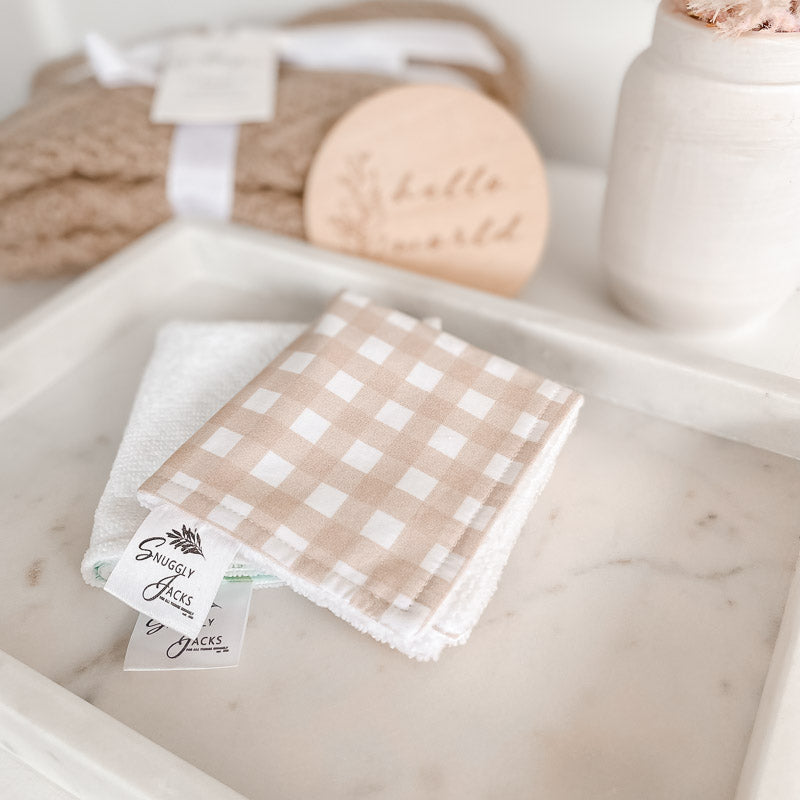 Sand Gingham Baby Bath Wash Cloth