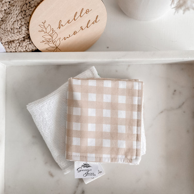 Sand Gingham Baby Bath Wash Cloth