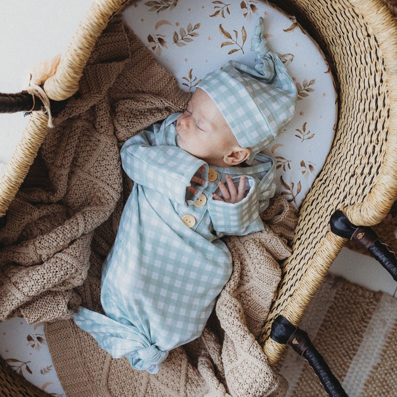 Sage Gingham Newborn Knotted Gown