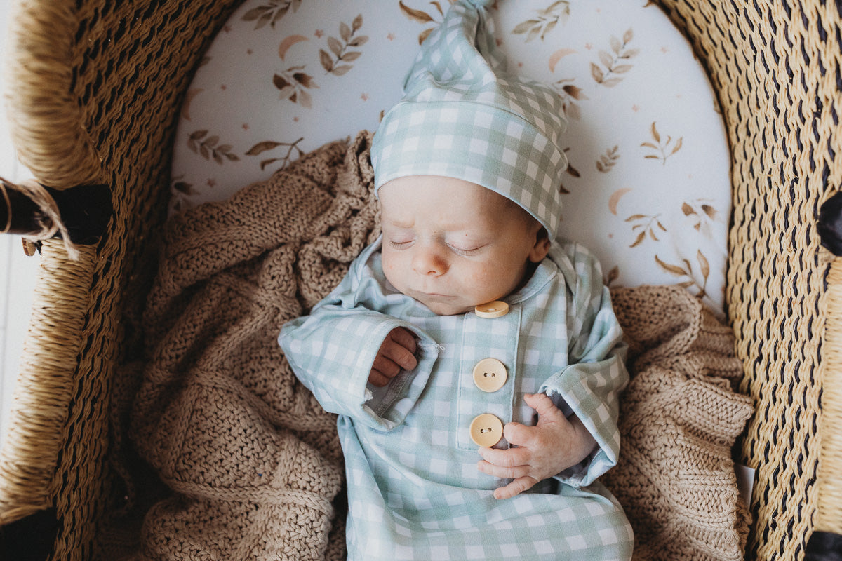 Sage Gingham Newborn Knotted Gown