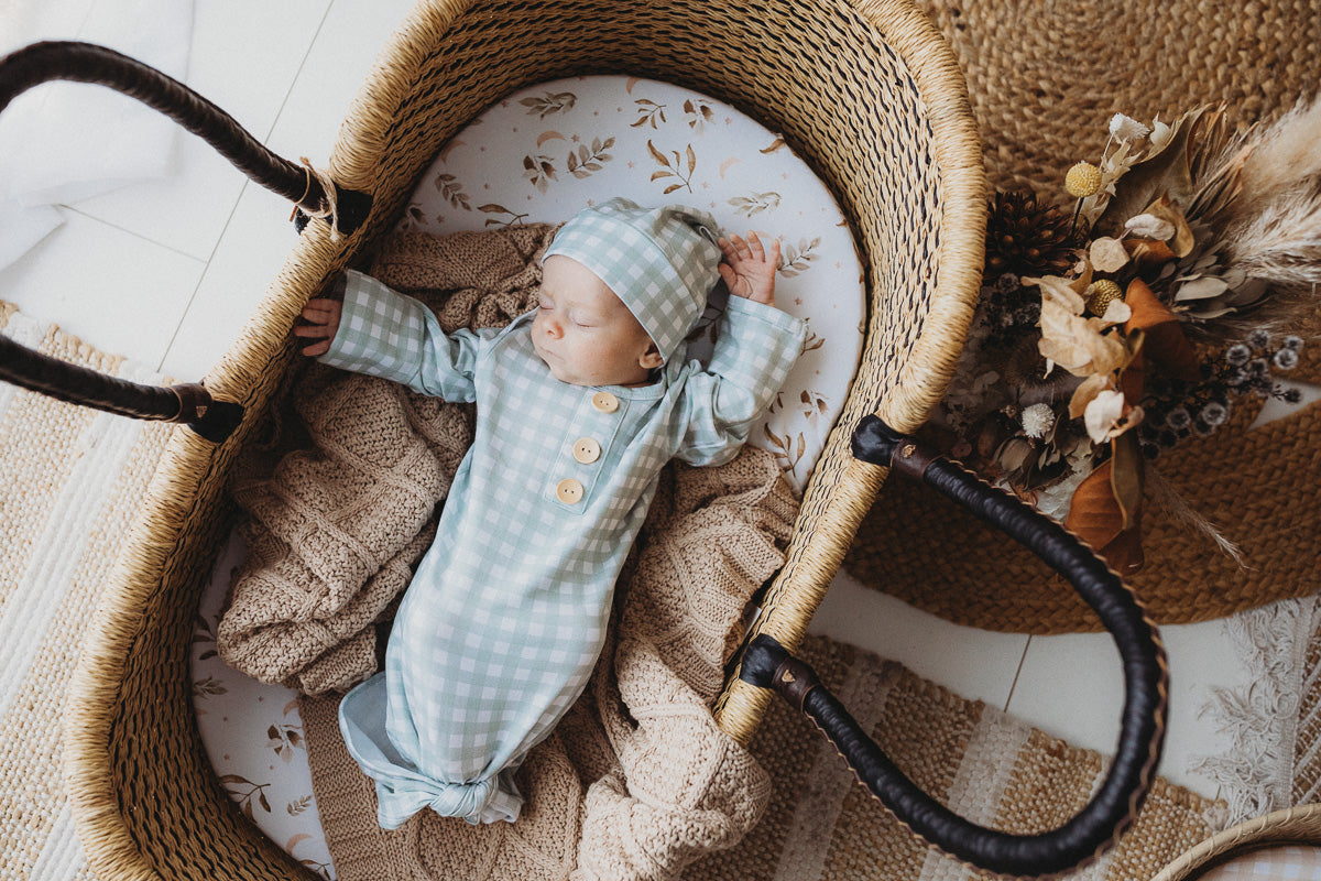 Sage Gingham Newborn Knotted Gown