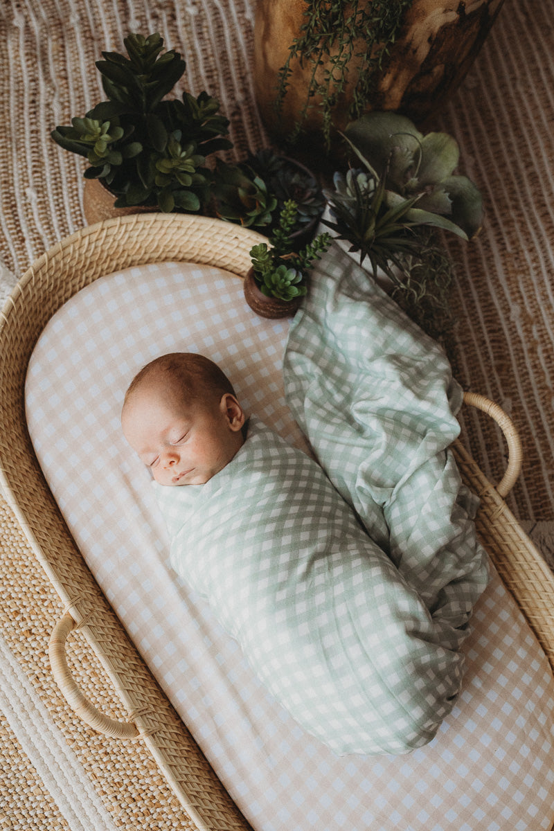 Snuggly Jacks Organic Cotton Sand Gingham Bassinet Sheet