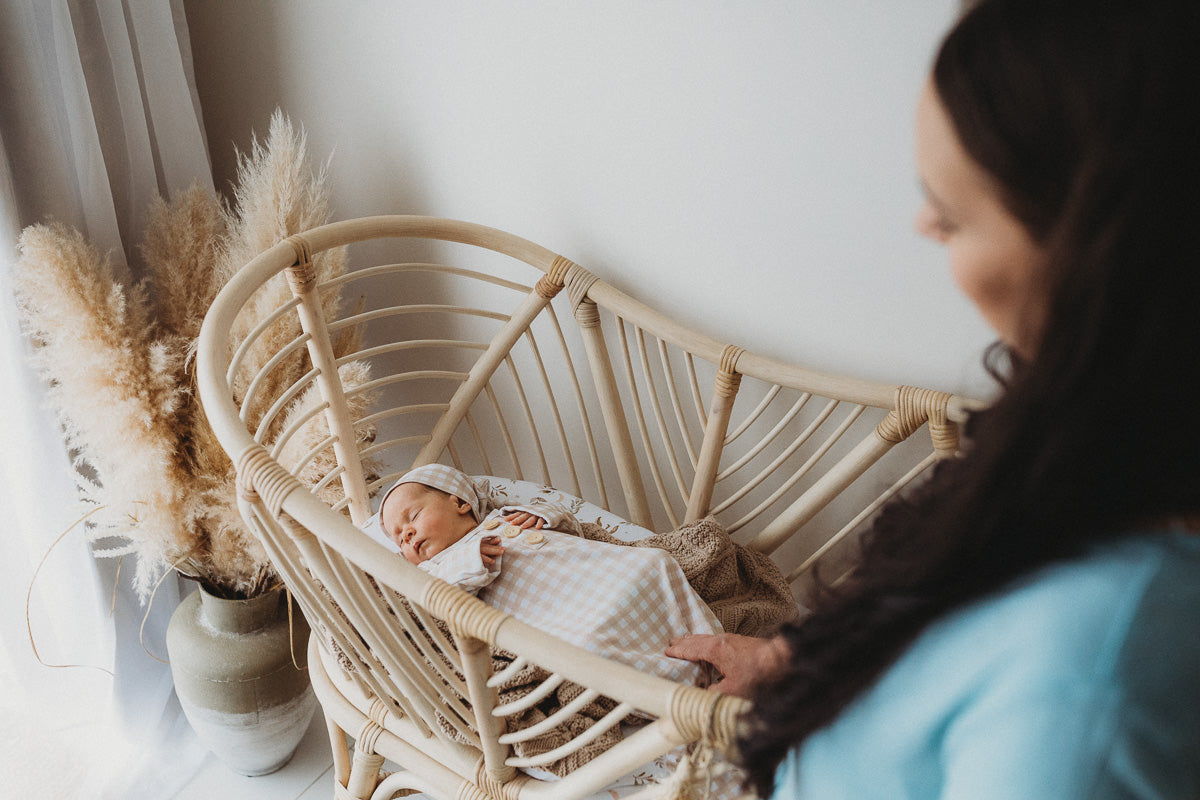 Sand Gingham Newborn Knotted Gown