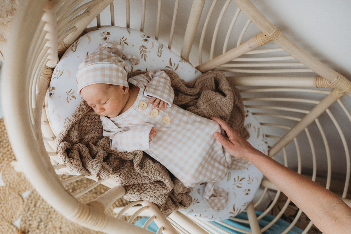 Sand Gingham Newborn Knotted Gown