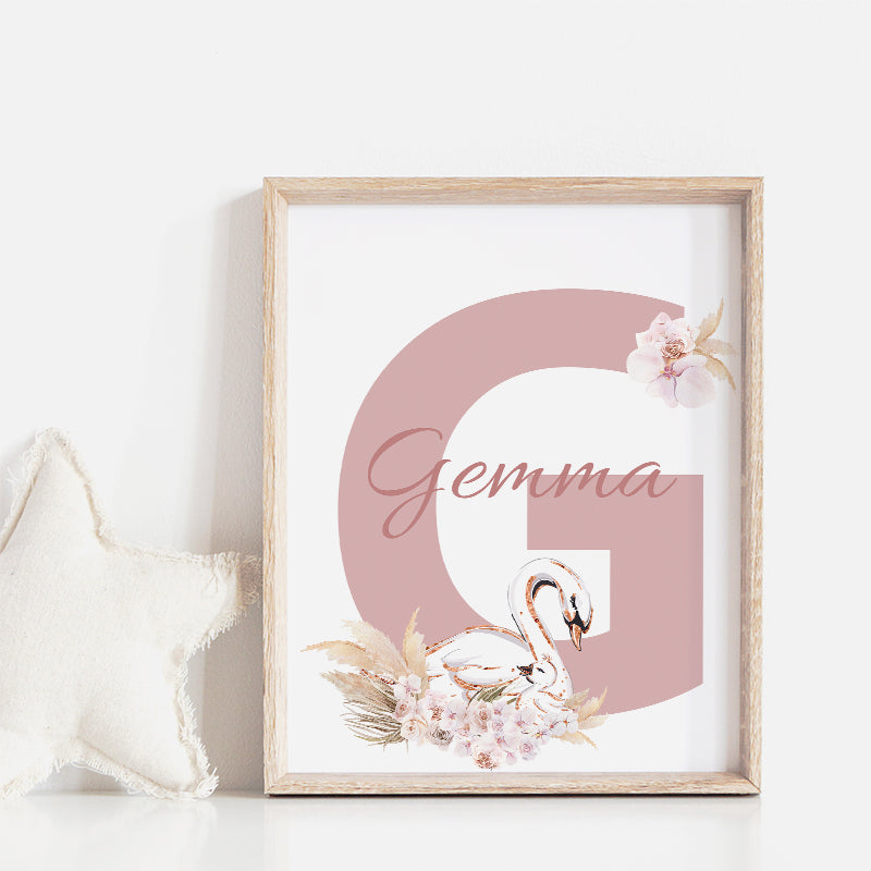 Swan Custom Name Personalized Printable Wall Art