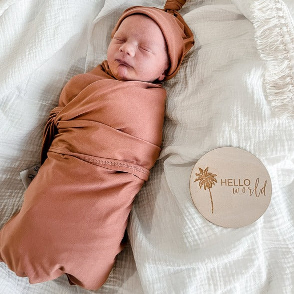 Cinnamon Jersey Swaddle Wrap & Beanie