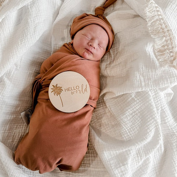 Cinnamon Jersey Swaddle Wrap & Beanie