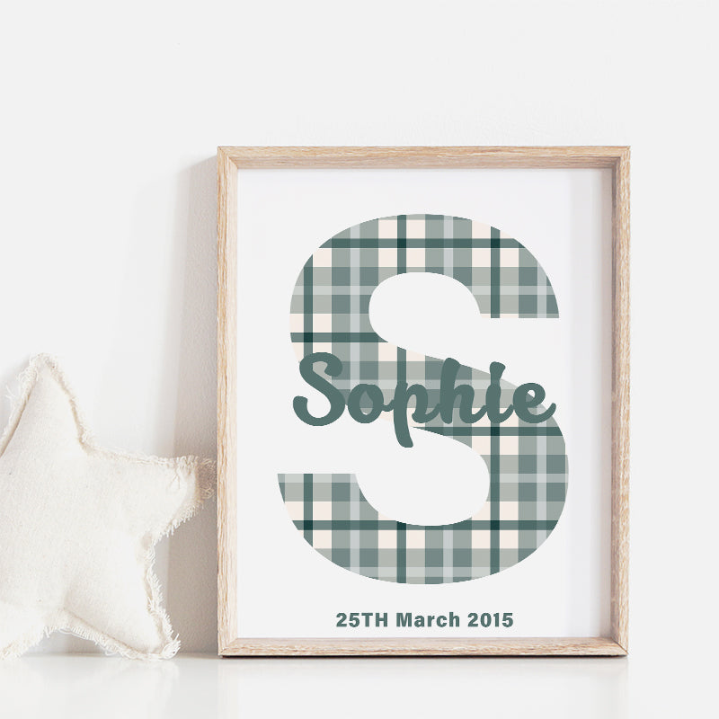 Cyprus Plaid Custom Name D.O.B Personalized Printable Wall Art