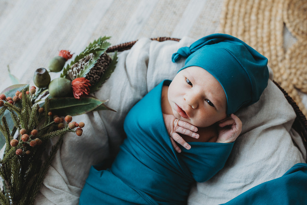 Harbour Blue Jersey Swaddle Wrap & Beanie