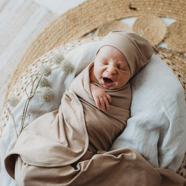 Camel Jersey Swaddle Wrap & Beanie